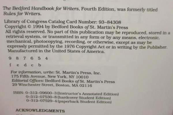 The Bedford Handbook for Writers 4th Edition Diana Hacker 1992