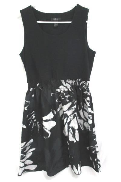 Style & Co Petite Sleeveless Black Knit Elastic Floral Full Skirt Dress Womens L
