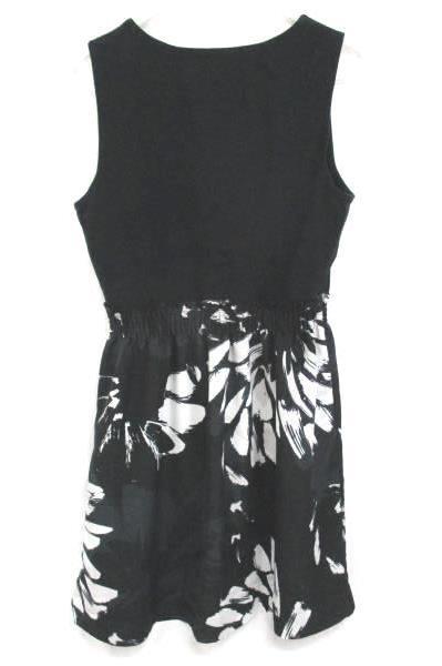 Style & Co Petite Sleeveless Black Knit Elastic Floral Full Skirt Dress Womens L