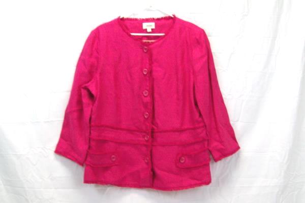 NEIMAN MARCUS Exclusive Pink Fuchsia 100% Linen Button Up Jacket Top Blazer 16