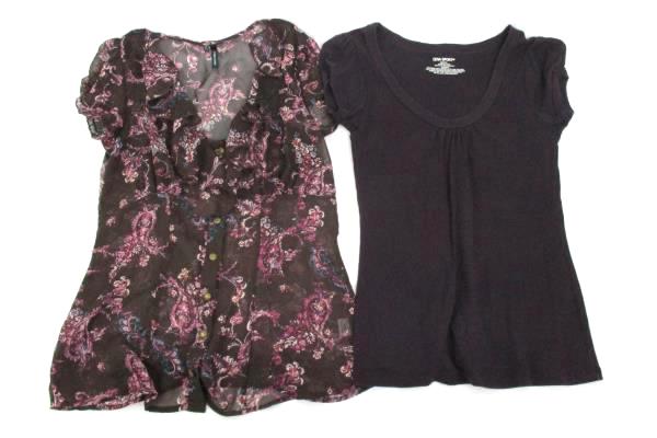 Lot of 2 Maurices Sheer Ruffle Button Front Top Zena Sport Scoop Neck Womens Med