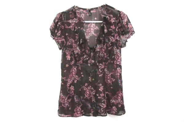 Lot of 2 Maurices Sheer Ruffle Button Front Top Zena Sport Scoop Neck Womens Med