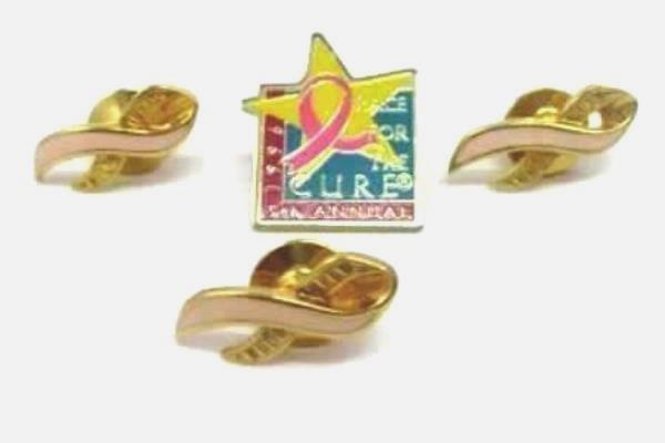 Lot Of 4 Breast Cancer Awareness Pin Backs Avon And 1996 5th Annual Race