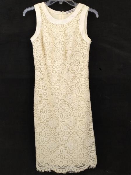 OLEG CASSINI Ivory Crochet Lace Sleeveless Sheath Dress Sz 0