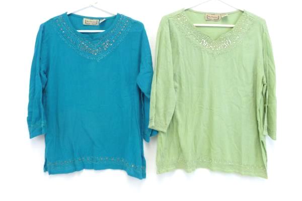 New Direction Blue Green Embroidered Sequins Blouse Top Women's Small