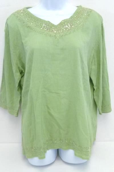 New Direction Blue Green Embroidered Sequins Blouse Top Women's Small
