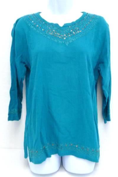 New Direction Blue Green Embroidered Sequins Blouse Top Women's Small
