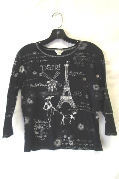 'Paris' Shirt by Christopher & Banks Black White Women's Size M