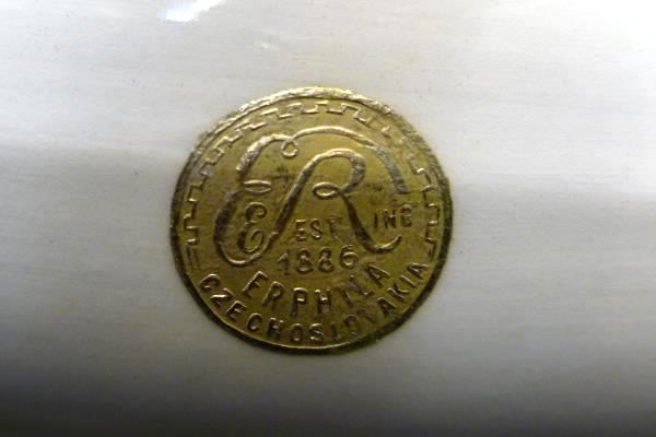 10" Erphila Ring Czechoslovakia Table Center Piece Pottery Sticker Stamp