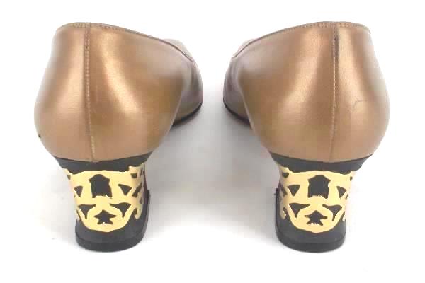 JOEL PARKER Womens Gold Italy Leather Metallic Pumps Heels Size 9 AAA Narrow