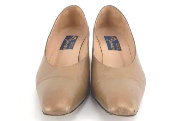 JOEL PARKER Womens Gold Italy Leather Metallic Pumps Heels Size 9 AAA Narrow