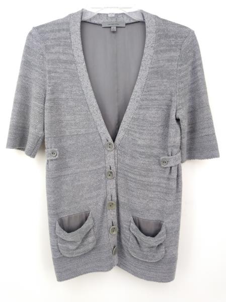 CLASSIQUES ENTIER Cardigan Silk & Linen Blend 3/4 Sleeve Gray V Neck Sz XS