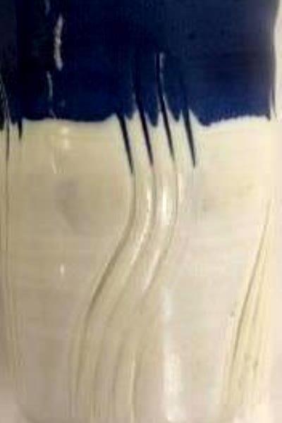 Handmade Clay Pottery Vase White Bottom & Blue Top Drip Design 8.5" Tall