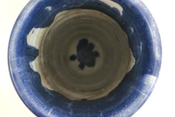 Handmade Clay Pottery Vase White Bottom & Blue Top Drip Design 8.5" Tall