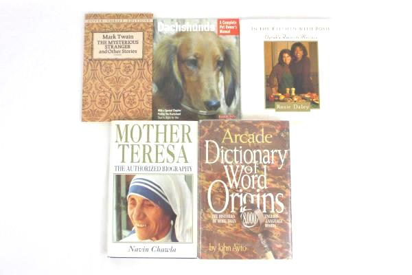 Lot of 5 Various Books Mother Teresa Dictionary of Word Origins Mark Twain