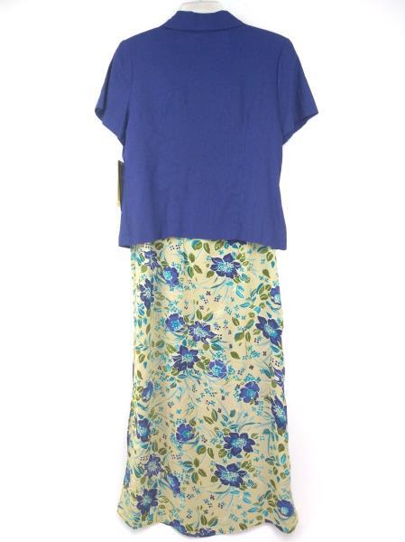 Vtg 90's STUDIO EASE Reversible Dress & Jacket Set Blue/Tan Floral 10 Petite NWT