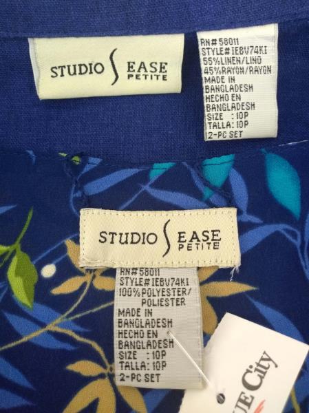 Vtg 90's STUDIO EASE Reversible Dress & Jacket Set Blue/Tan Floral 10 Petite NWT
