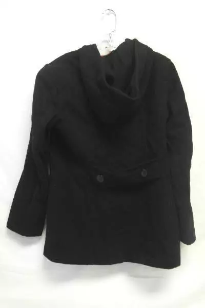 Women's Anne Klein Trench Style Hood Peacoat Black Waist Double Breasted Sz S