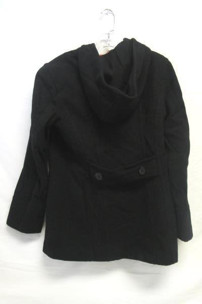 Women's Anne Klein Trench Style Hood Peacoat Black Waist Double Breasted Sz S