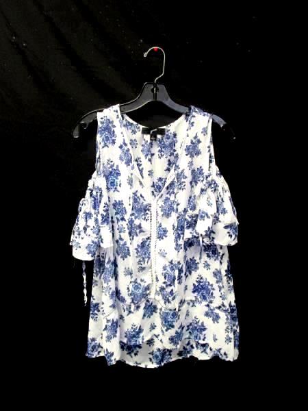 Women's Blue And White Sheer Floral Top By Great Northwest Size L