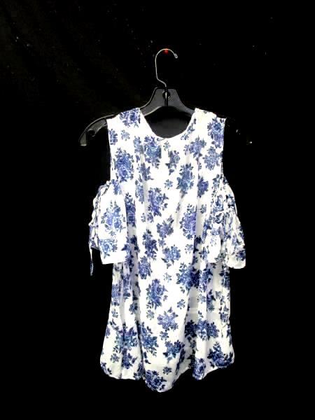 Women's Blue And White Sheer Floral Top By Great Northwest Size L