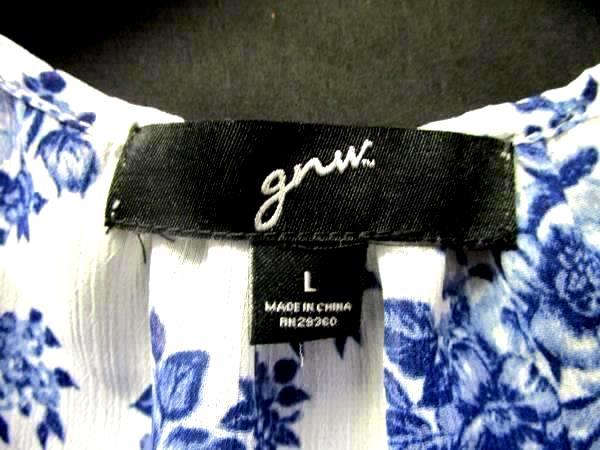 Women's Blue And White Sheer Floral Top By Great Northwest Size L