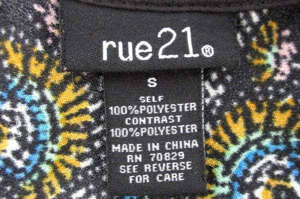 Rue 21 Multi Color Printed Dress Zipper Back Junior Size Small Made In China