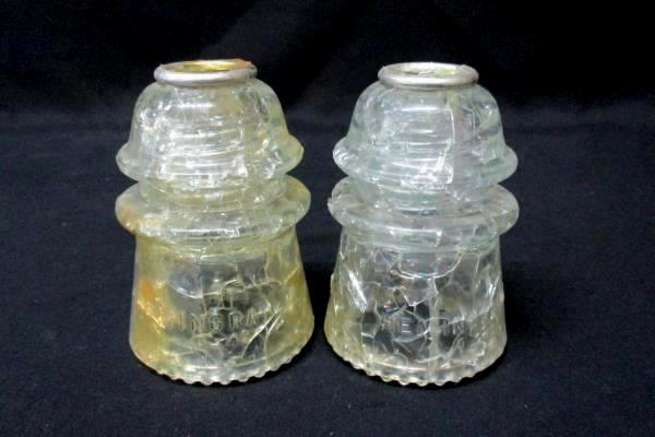 Lot of 2 Vintage Crackled Clear Glass Insulator Hemingray #16 Made in USA 24 28