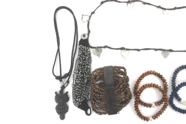 Large Costume Jewelry Lot Necklace Bracelet Earrings Earth Tones Owl Heart