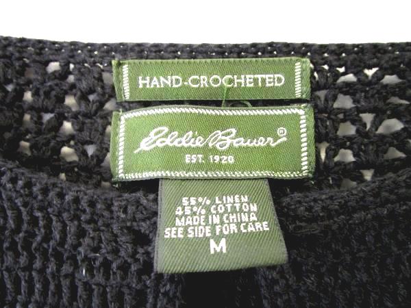 Women's Black Crocheted Sweater By Eddie Bauer Size M 55% Linen