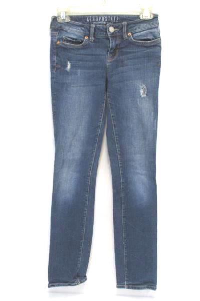 Aeropostale Distressed Denim Medium Wash Skinny Jeans Low Rise Womens 00 Short