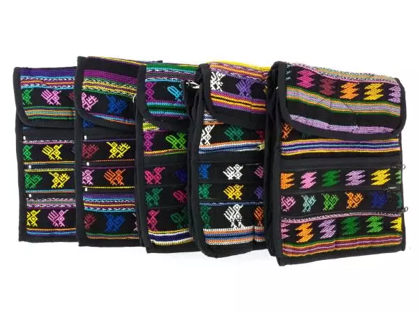 New 5pc Lot Medium Black Guatemalan Hand Woven Tribal Mochila Crossbody Bags
