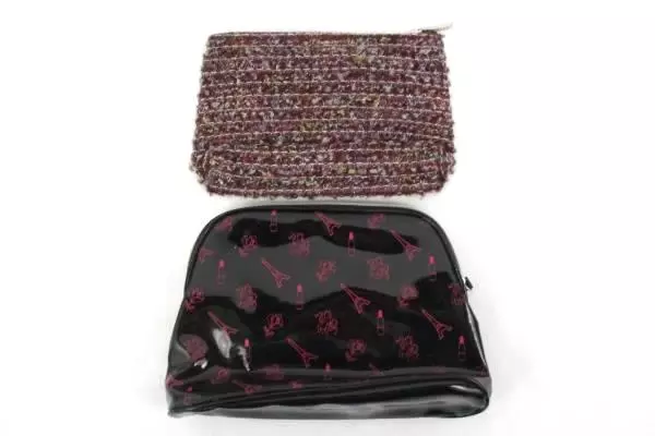 Lot of Two Lancome Cosmetic Bags Eiffel Tower And Knit Shell