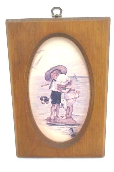 Vintage Scafa Tornabene Art Lithograph Boy & Girl At The Beach With Dog Framed