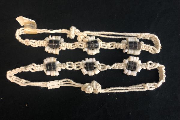 2 Macrame Wht Shell Flower Hemp Twine Beaded Bracelets Anklets From Philippines