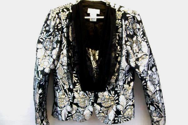 Scott McClintock Women's Black and Silver Floral Jacket Size 12