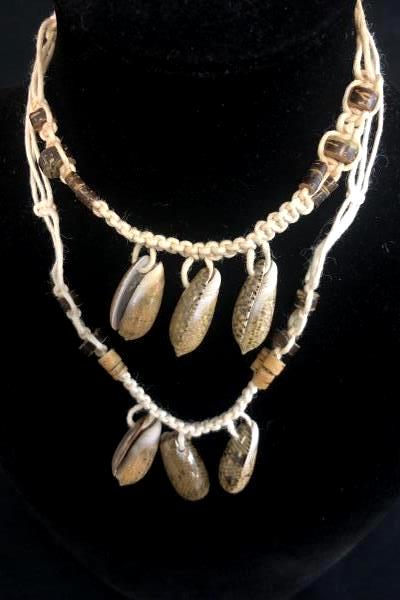 Set of 2 Macrame Shell Square Knot Beaded Bracelets Anklets Made In Philippines