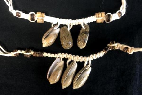 Set of 2 Macrame Shell Square Knot Beaded Bracelets Anklets Made In Philippines