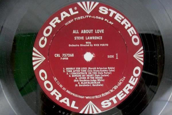 Steve Lawrence "All About Love" 1958 12" Vinyl 33 RPM LP Records Jazz