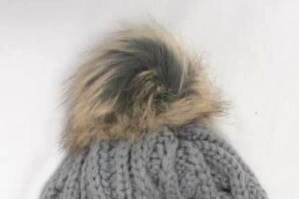 Knitted Beanie Distributed by Walgreens Gray w/ Brown and Blonde Pom Pom On Top