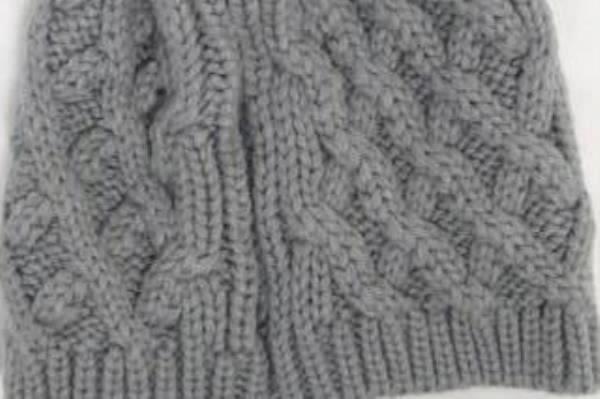 Knitted Beanie Distributed by Walgreens Gray w/ Brown and Blonde Pom Pom On Top