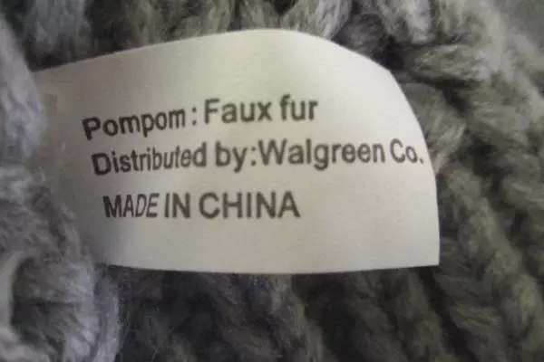 Walgreens Co. Knit Beanie Gray With A Blonde Grey Faux Fur PomPom Adult Sz