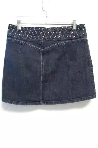 Sparkled Jeweled Jean Denim Skirt By JZ Premium Navy Blue Junior Girls Size 11