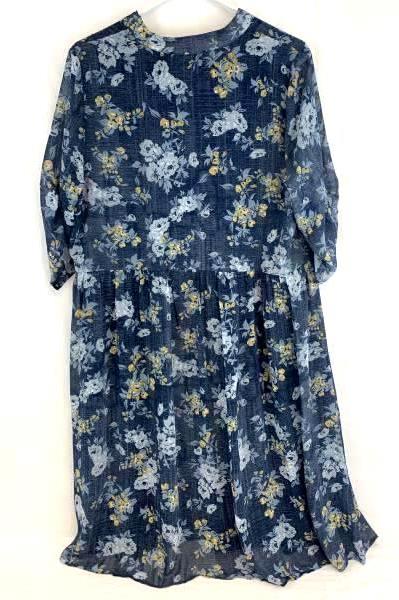 Michel Studio Collection Women's Blue & Yellow Floral Key Hole Tie V-Neck Sz 16