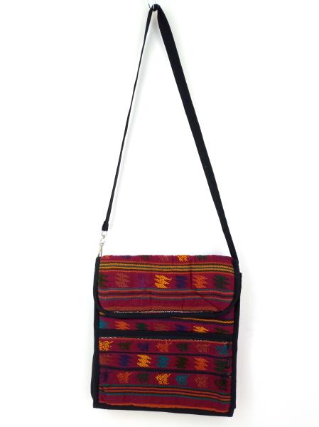 New Large Boho Festival Guatemalan Hand Woven Mochila Crossbody Bag Burgundy Red
