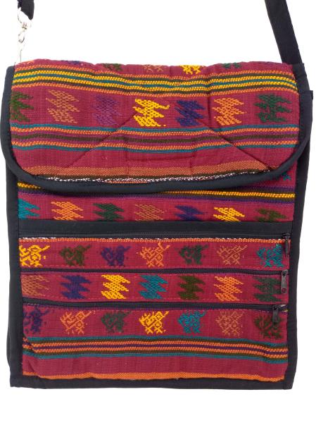 New Large Boho Festival Guatemalan Hand Woven Mochila Crossbody Bag Burgundy Red