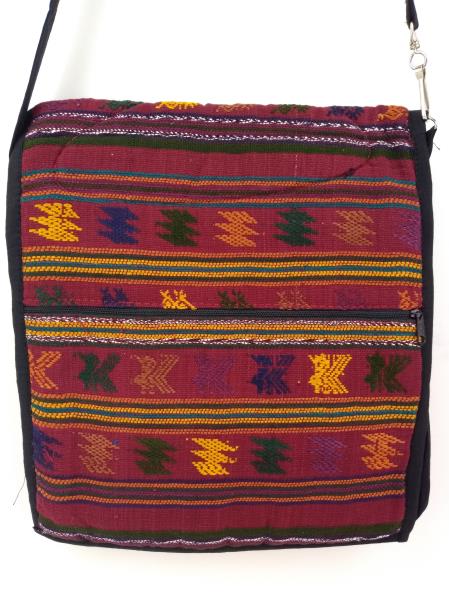 New Large Boho Festival Guatemalan Hand Woven Mochila Crossbody Bag Burgundy Red