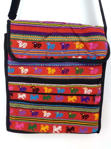 Red Festival Guatemalan Hand Woven Tribal Boho Mochila Crossbody Bag Large NEW