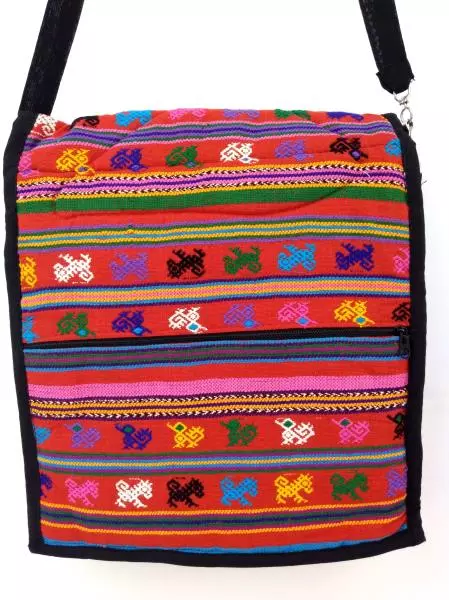 Red Festival Guatemalan Hand Woven Tribal Boho Mochila Crossbody Bag Large New