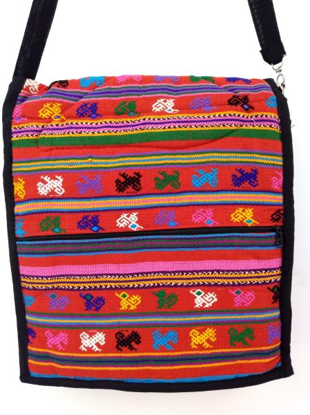 Red Festival Guatemalan Hand Woven Tribal Boho Mochila Crossbody Bag Large NEW